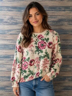 CHARTER CLUB crewneck sweater CASHMERE FLORAL PATTERN ) Women’s XL